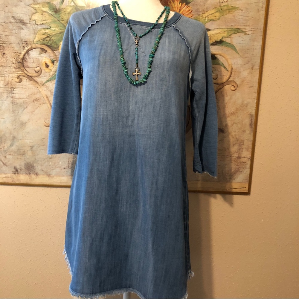 Sz XS Anthropologie Bella Dahl Frayed Blue Denim Dress